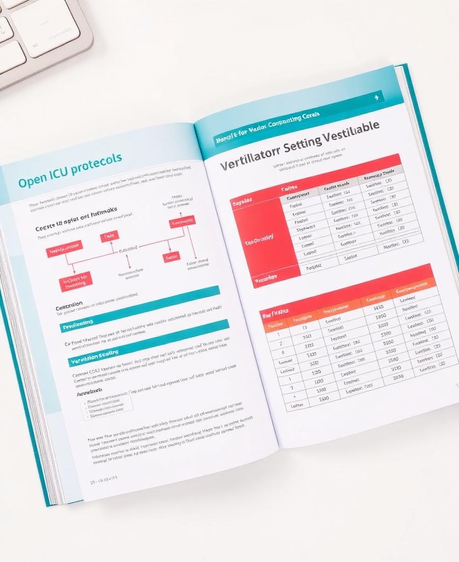 Sample page with ICU protocols and ventilator settings